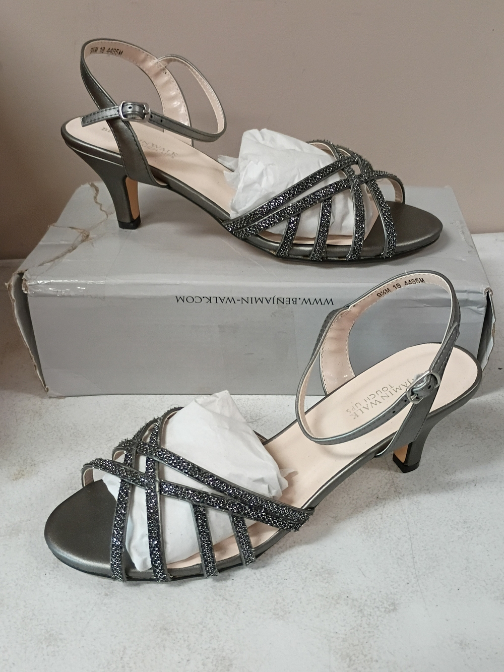 Touch Ups Metallic Silver Strappy Mid-Heel Sandals
